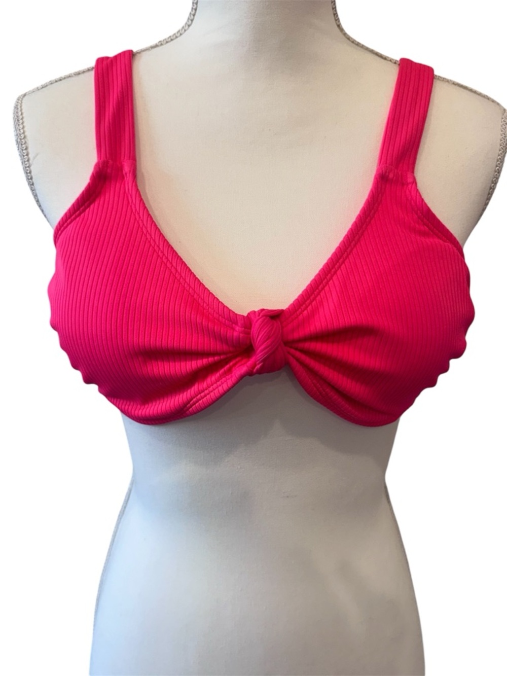Xhilaration Hot Pink Ribbed Bikini Top Knot Front Bralette Swim Top Women’s XL
